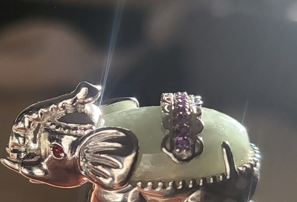 Jade of Yesteryear Green Jade, Amethyst and Garnet Elephant Ring
